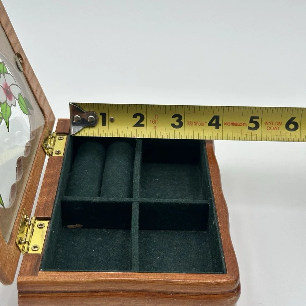 Vintage Wood Wooden Trinket Jewelry Box W/ Flower Blossom Design